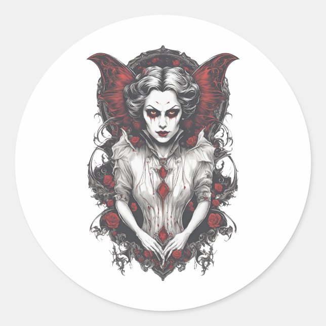 Halloween 13 vampire, horror, terrifying vampire,2 classic round sticker (Front)