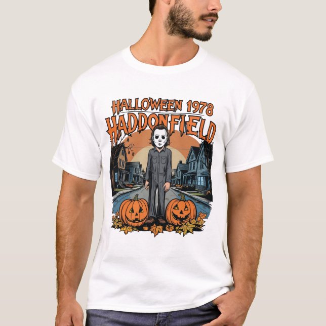 Halloween 1978 Holiday Spooky Myers Pumpkin Haddon T-Shirt (Front)