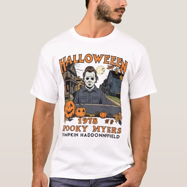 Halloween 1978 Holiday Spooky Myers Pumpkin Haddon T-Shirt (Front)