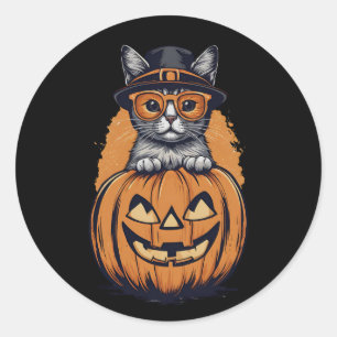 Halloween 1 kitty, jack-o-lantern, gift, kitten classic round sticker