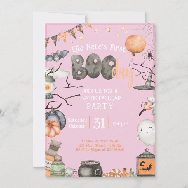Halloween 1ST Birthday Any Age PINK Girl Invitation (Front)