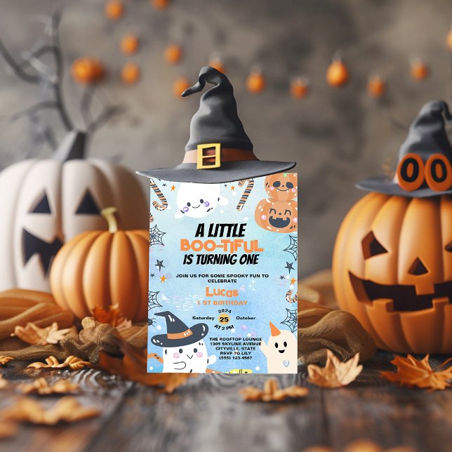 Halloween 1st Birthday Boo-tiful Blue Boy Invitation (Creator Uploaded)