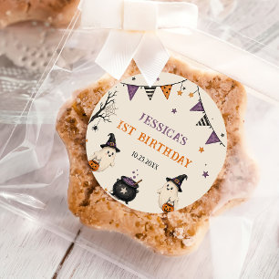 Halloween 1st Birthday Girls Ghost Classic Round Sticker
