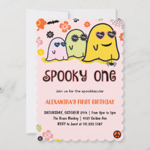 Halloween 1st birthday invitations Spooky one pink