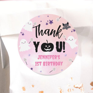 Halloween 1st Birthday Party Pink Girl Cute Spooky Classic Round Sticker