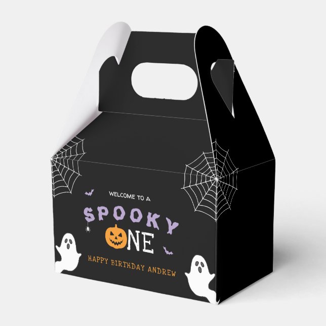 Halloween 1st Birthday Spooky One Ghost Gothic Favour Box (Front Side)