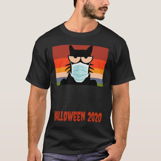 Halloween 2020,  Black Cat with Mask T-Shirt (Front)