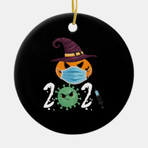 Halloween 2021 Pumpkin Wear Mask Funny Party Ceramic Ornament