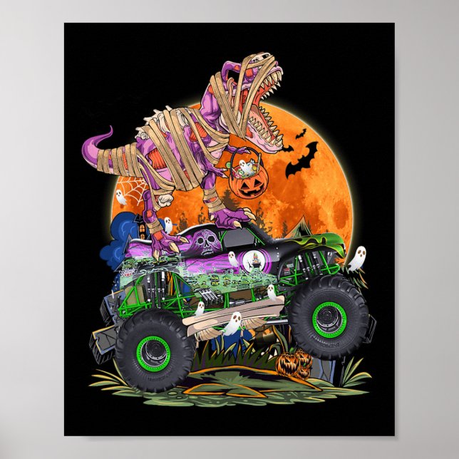 Halloween 2023 Dinosaur Skeleton T rex Scary Pumpk Poster (Front)