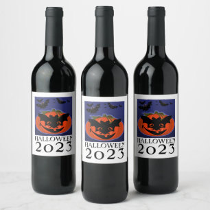 Halloween 2023 Pumpkin Wearing Mask Wine Label