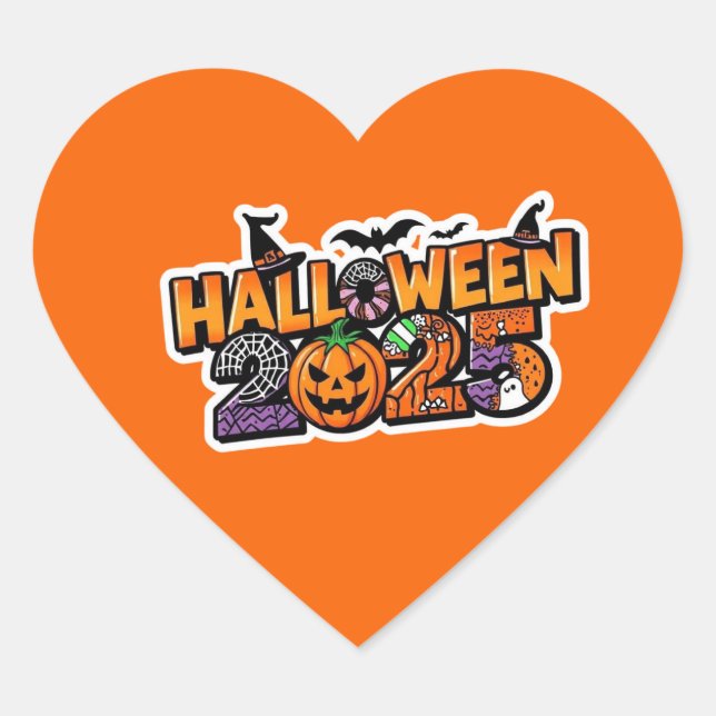 Halloween 2025 Magic – Festive Pumpkin Heart Sticker (Front)