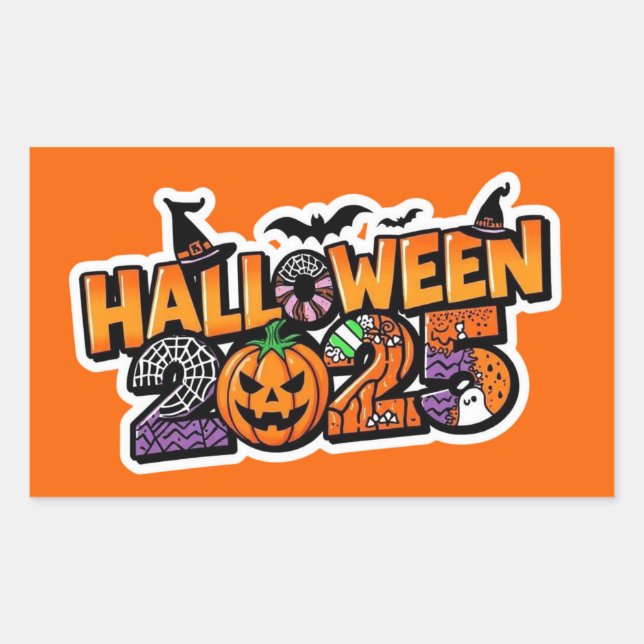 Halloween 2025 Magic – Festive Pumpkin Rectangular Sticker (Front)