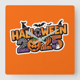 Halloween 2025 Magic – Festive Pumpkin Square Wall Clock
