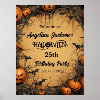 Halloween 25th Birthday Party Pumpkin welcome Poster