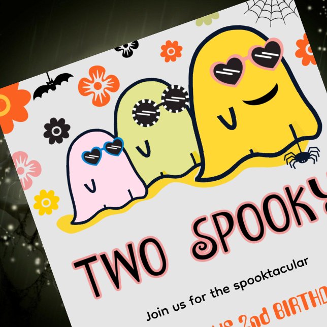 Halloween 2nd birthday invitations cute ghosts  (halloween-2nd-birthday-invitations-two-spooky-groovy-ghost-1)