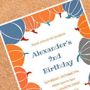 Halloween 2nd birthday invitations pumpkin boy
