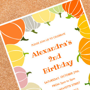 Halloween 2nd birthday invitations pumpkin fall