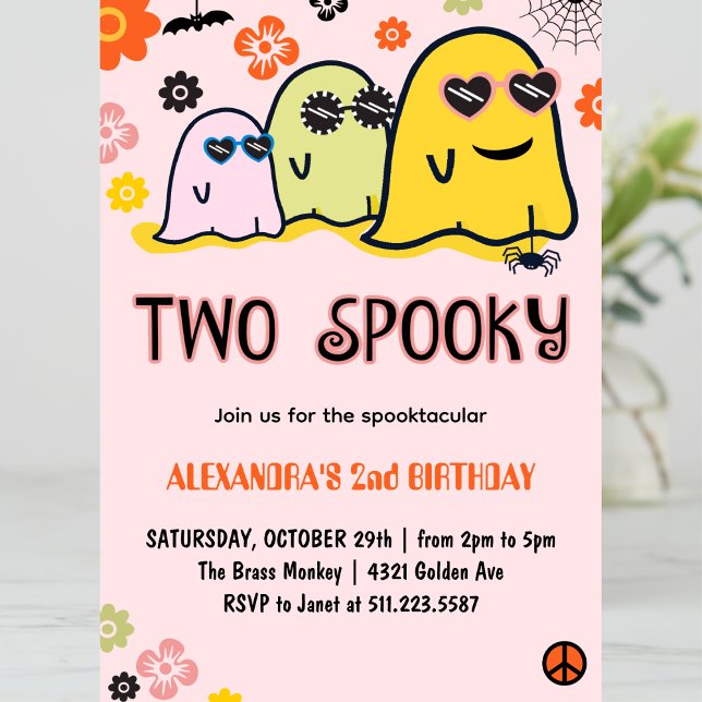 Halloween 2nd Birthday Invitations Two Spooky (Halloween-2nd-Birthday-Invitations-Two-Spooky-groovy-pink-1)