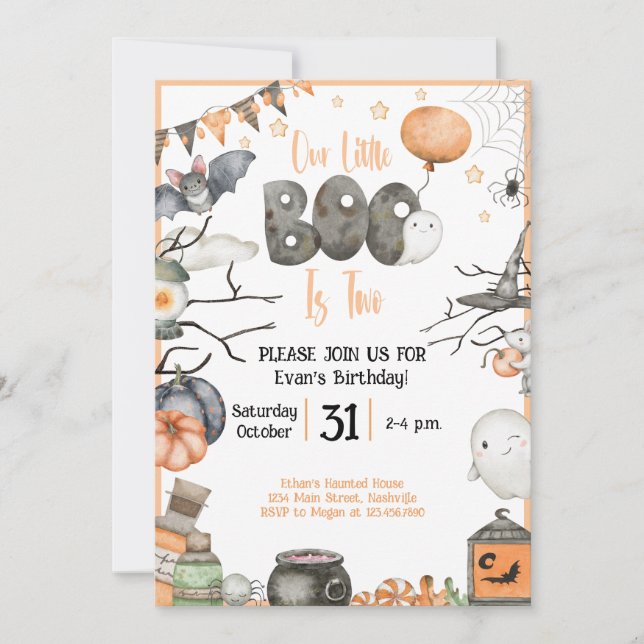 Halloween 2nd Birthday Our Little Boo is Two Invitation (Front)