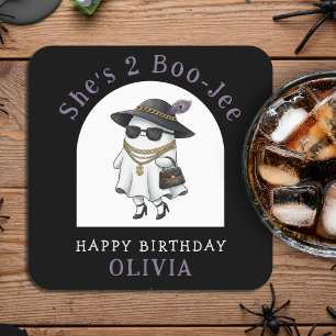 Halloween 2nd Birthday Party Ghost Two Boujee Square Paper Coaster