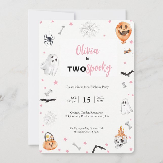 Halloween 2nd Birthday Pink ghost girl invitation (Front)