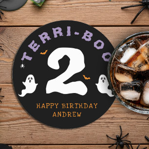Halloween 2nd Birthday Terri-Boo Twos Ghost Gothic Round Paper Coaster