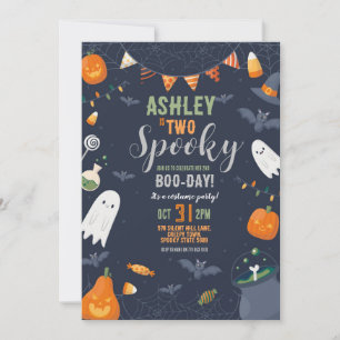 Halloween 2nd Birthday TWO Party Ghosts Pumpkin Invitation