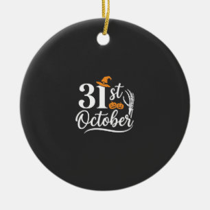 Halloween 31st October Pumpkin Witch Hat Design_1 Ceramic Ornament