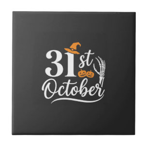 Halloween 31st October Pumpkin Witch Hat Design_1 Ceramic Tile