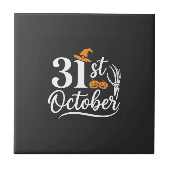 Halloween 31st October Pumpkin Witch Hat Design_1 Ceramic Tile (Front)