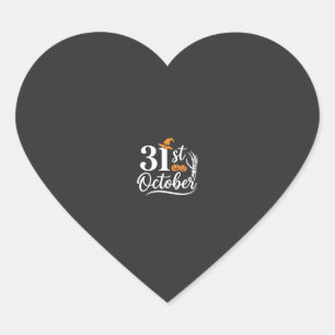 Halloween 31st October Pumpkin Witch Hat Design_1 Heart Sticker