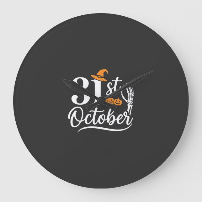 Halloween 31st October Pumpkin Witch Hat Design_1 Large Clock (Front)