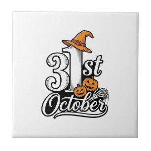 Halloween 31st October Typography Shirt Design_1 Ceramic Tile