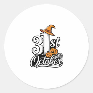 Halloween 31st October Typography Shirt Design_1 Classic Round Sticker