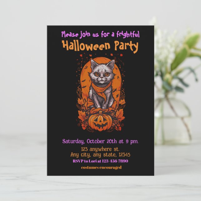 Halloween, 3 kitty, cute, fun, jack-o-lantern,  invitation (Standing Front)