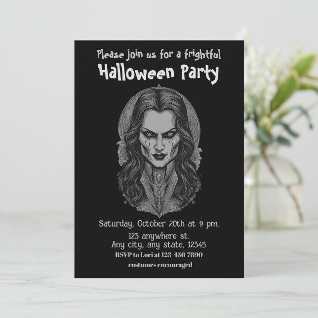 Halloween, 3 vampire, frightful, scary,  invitation (Standing Front)