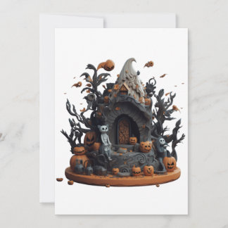Halloween 3D Haunted Kitty House Holiday Card