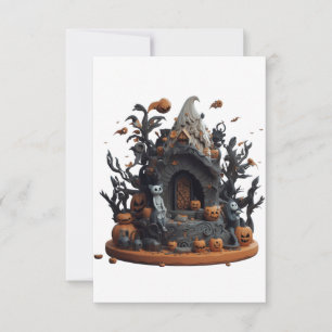 Halloween 3D Haunted Kitty House Thank You Card