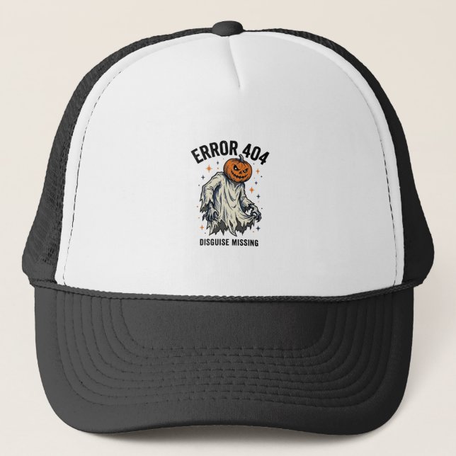 Halloween 404 Costume Pumpkin Ghost Error Design_1 Trucker Hat (Front)