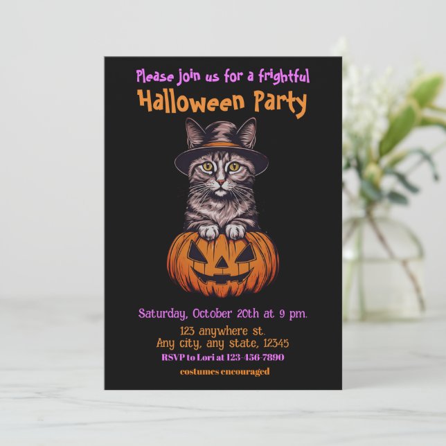Halloween, 4 kitty, cute, spooky, jack-o-lantern,  invitation (Standing Front)