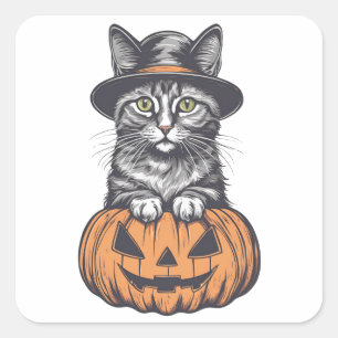Halloween 4 kitty, jack-o-lantern, gift, kitten square sticker
