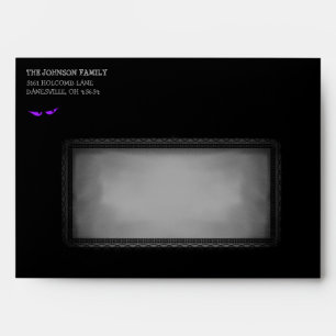 Halloween 5x7 Invite Black and Purple Eye Envelope