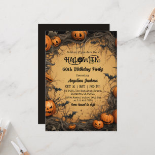 Halloween 60th Birthday Pumpkin Vintage Spooky Invitation