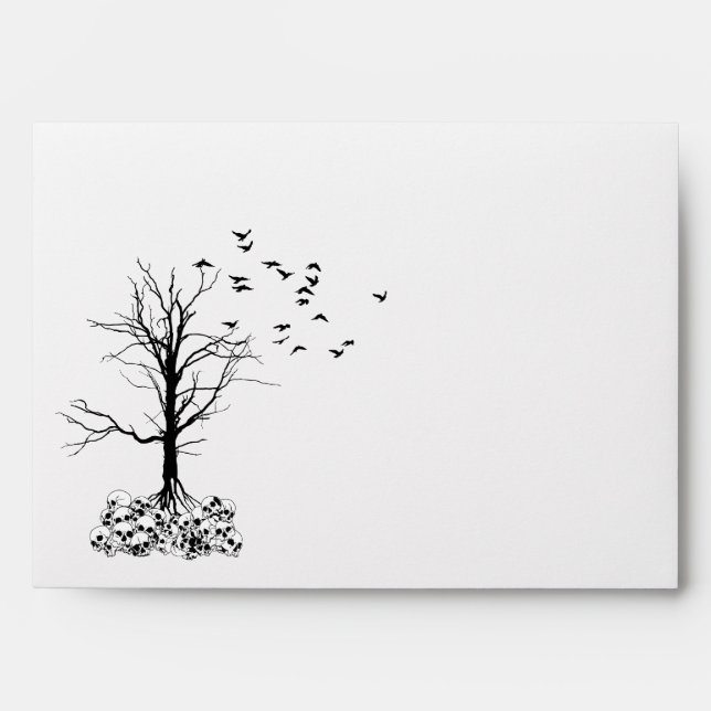 Halloween A7 Skull Tree Goth Black White Envelopes (Front)