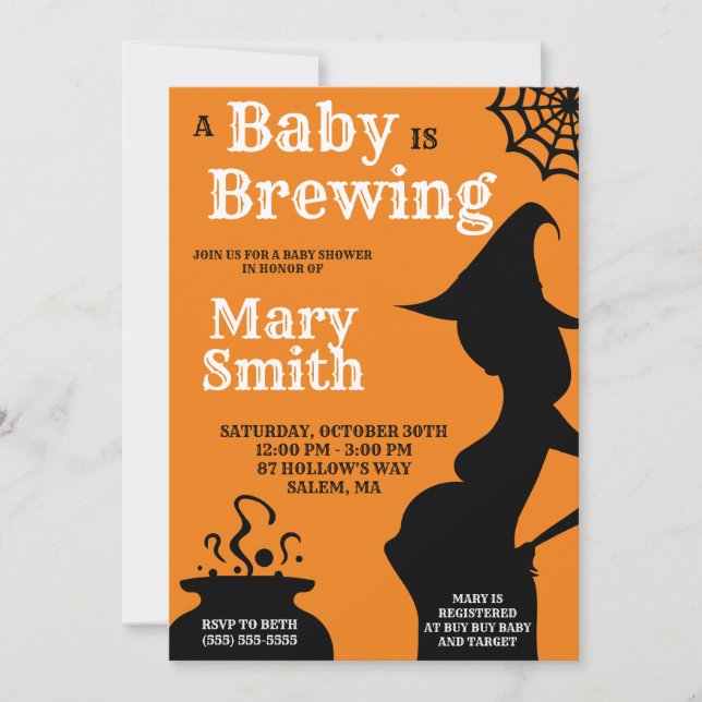 Halloween A Baby is Brewing Baby Shower Invitation (Front)