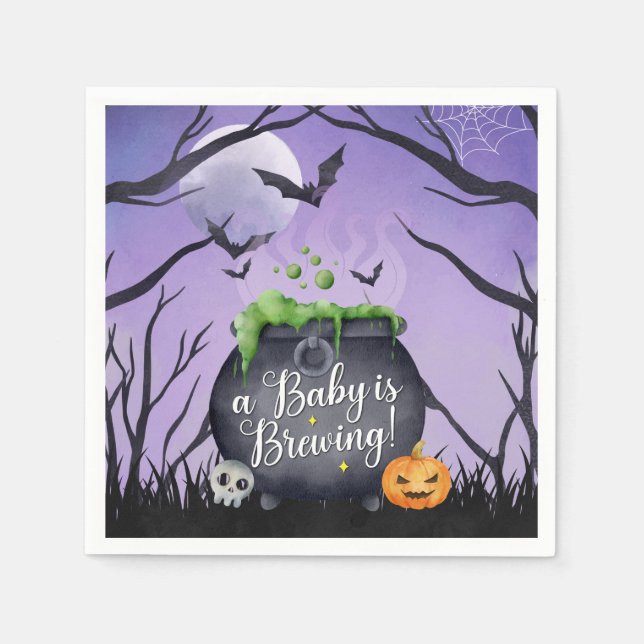Halloween A Baby is Brewing Baby Shower  Napkin (Front)