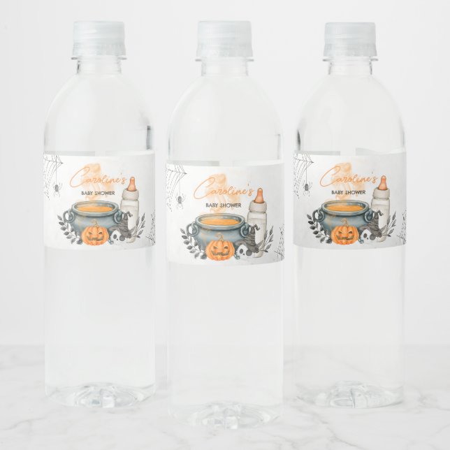 Halloween A Baby is Brewing Baby Shower  Water Bottle Label (Bottles)