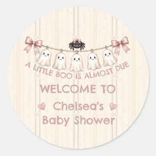 Halloween "A Little Boo Is Almost Due" Baby Shower Classic Round Sticker