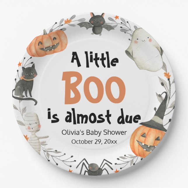 Halloween A Little Boo is almost due Baby Shower Paper Plate (Front)