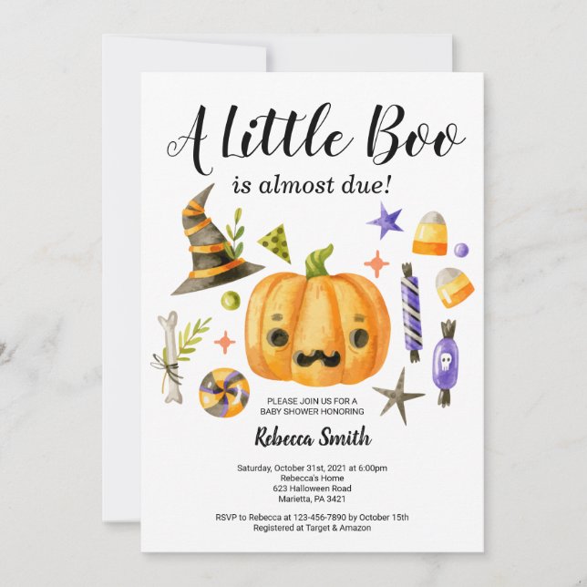 Halloween A Little Boo Pumpkin Baby Shower Invitation (Front)